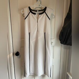 Calvin Klein - White Dress with Leather Trim - Size 10